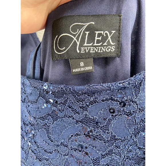 ALEX EVENINGS Dress‎ Women Sz 8 Blue Sequin Cocktail Sleeveless Stretch Lace - Picture 8 of 16